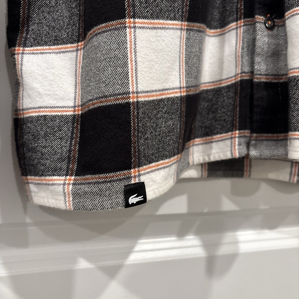Lacoste Sport Flannel Shirt Men's 42 Black White Plaid Long Sleeve Button Up - Picture 4 of 8